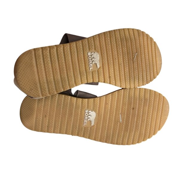 Sorel Ella III Sandal With Elastic Ankle Strap & Metallic Detail  Size 6  Taupe/ - Picture 7 of 8